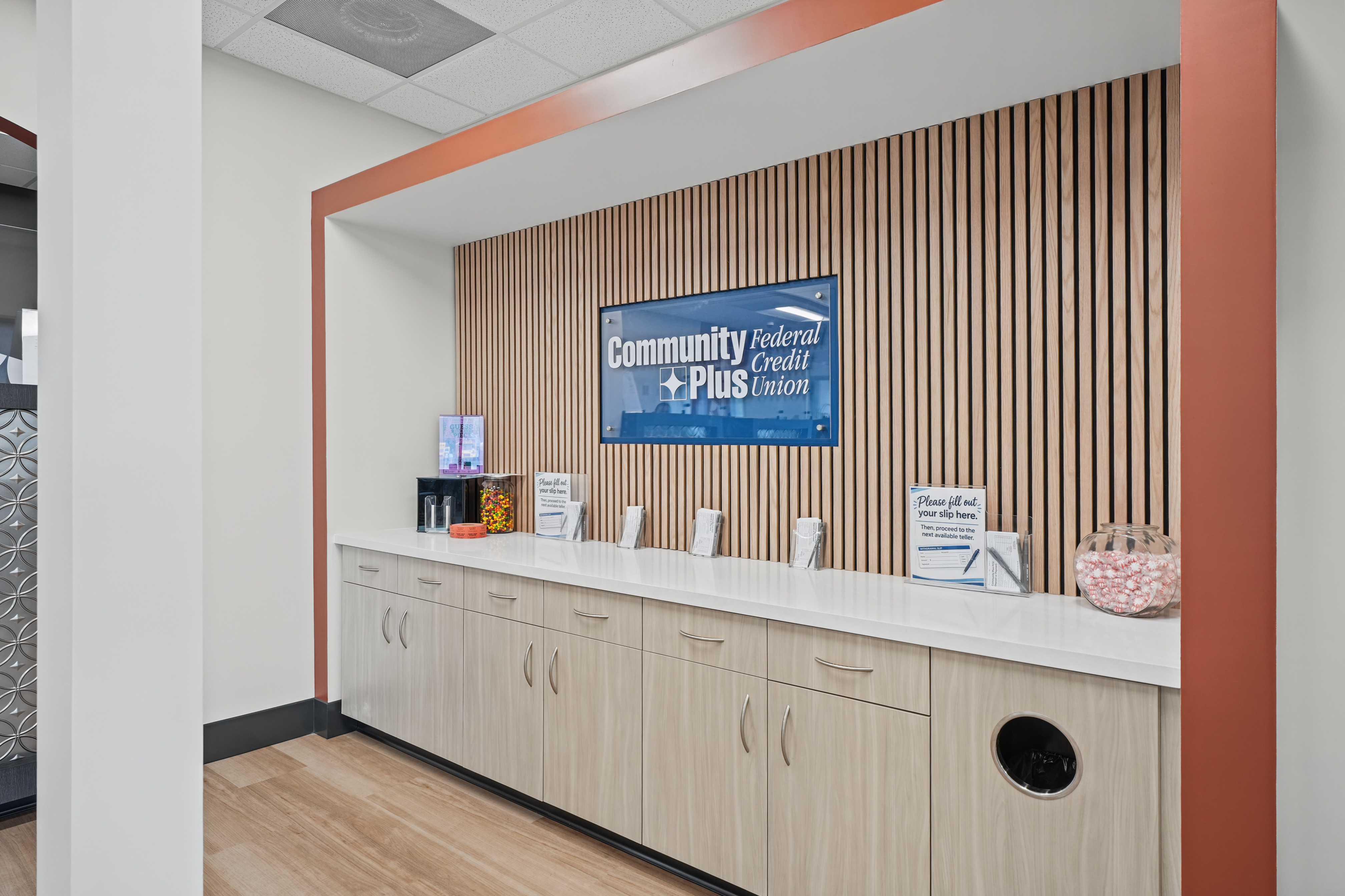 inside counter at branch